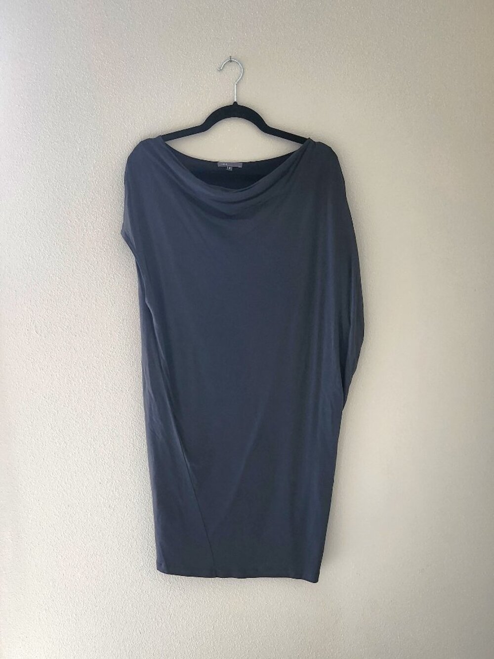 VINCE Charcoal Gray Draped Neck Short Sleeve Bias Cut Dress Size Medium